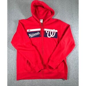 Washington‎ Nationals Hoodie L Majestic Red Full Zip Fleece MLB Baseball